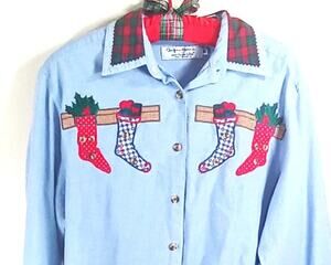 Vtg 90's Signature by Northern Isle Christmas Stocking Shirt Women's Size 10